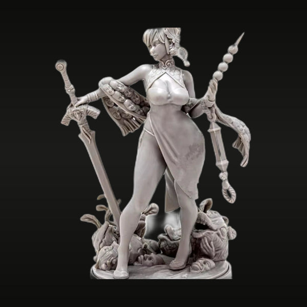 Fantasy Female Warrior with Ornate Weapons 75mm Resin Figure Kit