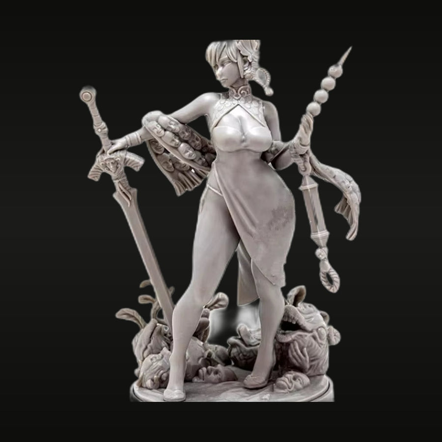 Fantasy Female Warrior with Ornate Weapons 75mm Resin Figure Kit - unpainted resin model kit