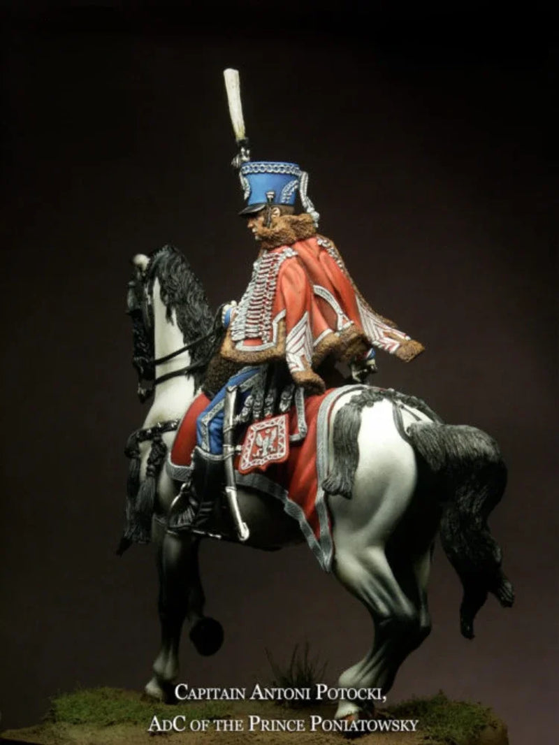 Napoleonic Polish Hussar Officer on Horseback Mounted 54mm Resin Figure Kit - resin model view 3