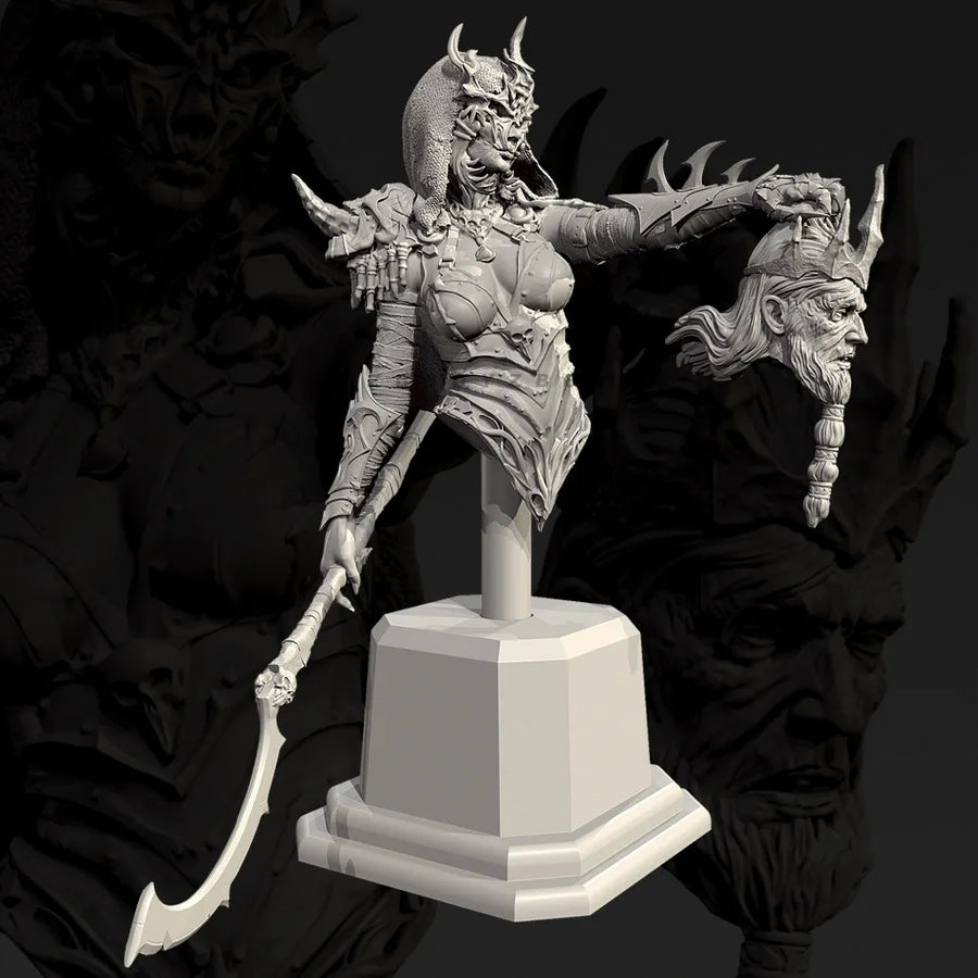 Fantasy Female Demonic Warrior Queen on Demonic Beast 75mm Resin Figure Kit - resin model view 3