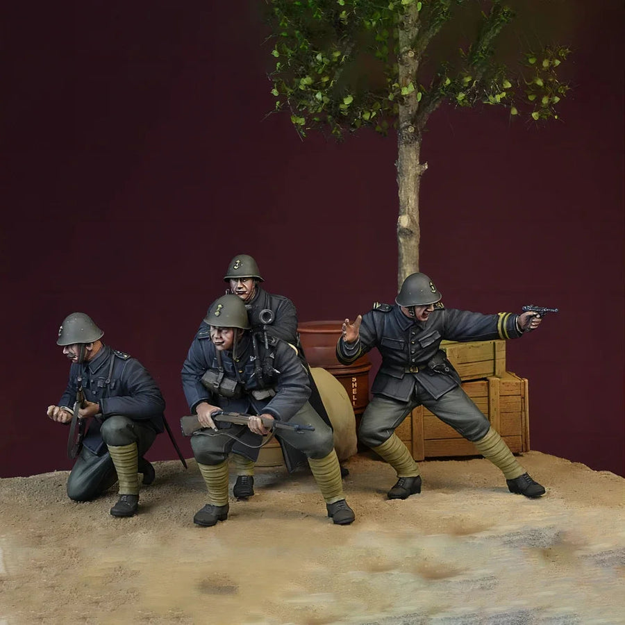 WWII German Squad with MP40s and Crates 1/35 Resin Figure Set - unpainted resin model kit