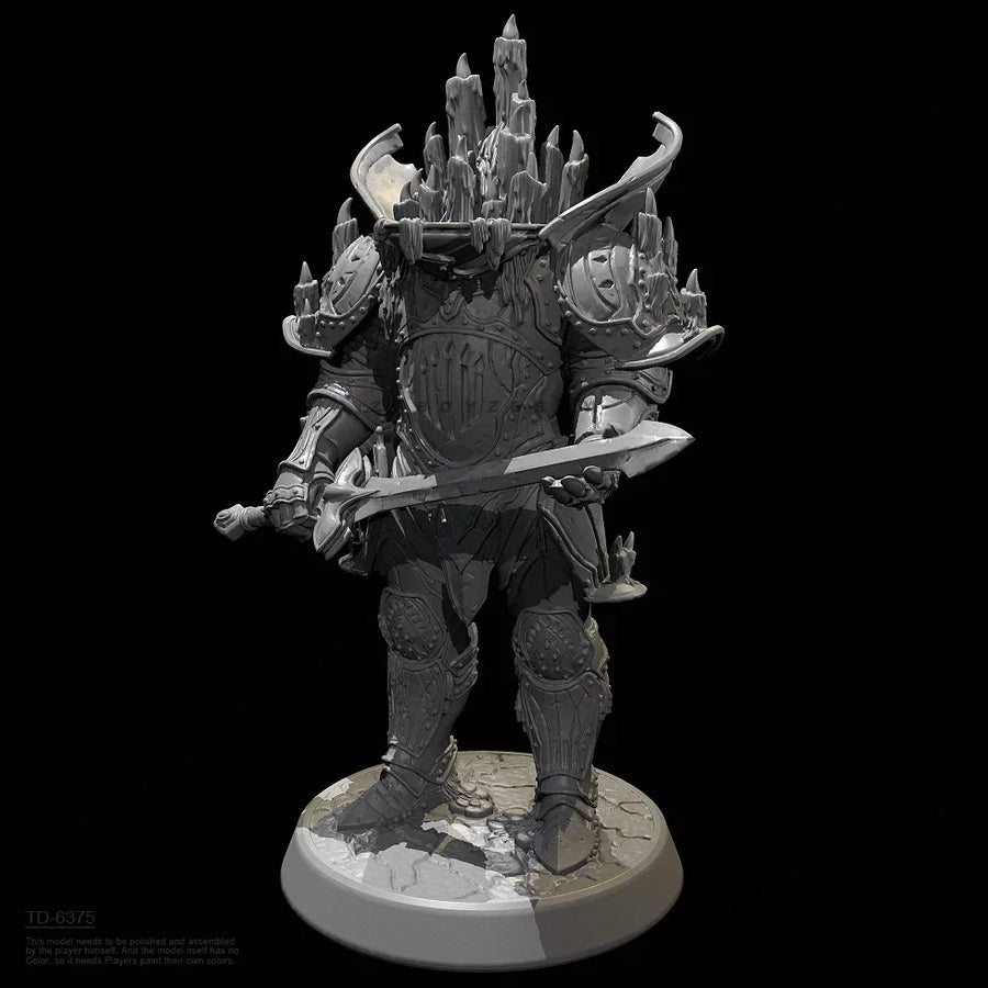 Fantasy Armored Warlord with Spiked Crown Helm Two-Handed Sword 38mm Resin Figure Kit - resin model view 4