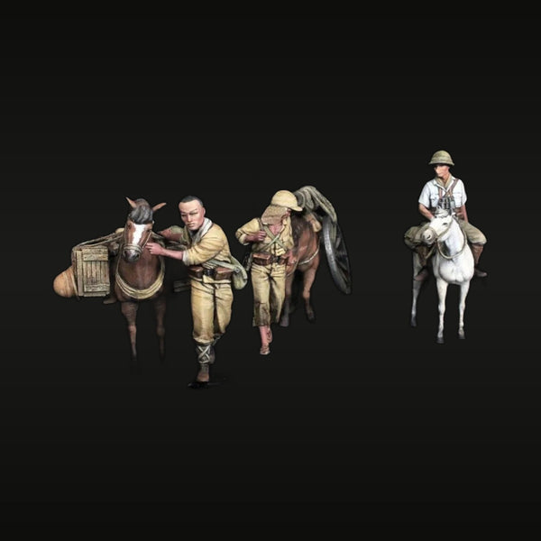 WWI British Army Transport Squad with Pack Horses 1/35 Resin Figure Kit