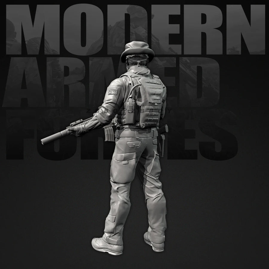 Modern British Special Forces Operator with Assault Rifle 25mm Resin Figure Kit - resin model view 3