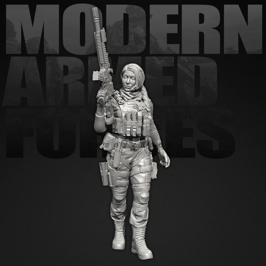 Modern Female Tactical Operator with AK Assault Rifle 75mm Resin Bust Kit - resin model view 3