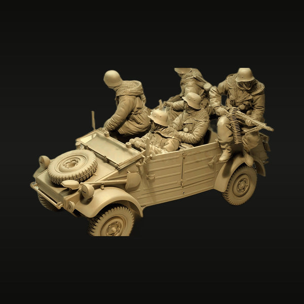 WWII German Kubelwagen with Soldiers 5-Figure Set 1/16 Resin Kit
