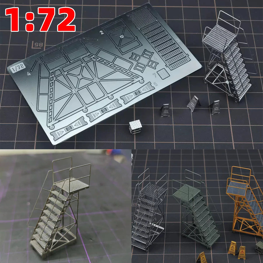 1/72 PE Aircraft Scale Model Kit Maintenance Ladders Climbing Ladder Platform Ottoman Warning Signs Sand Table Diorama Models