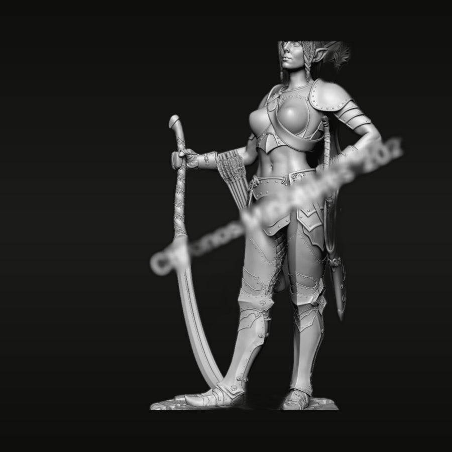 Fantasy Female Elf Warrior with Two-Handed Sword 54mm Resin Figure Kit - unpainted resin model kit