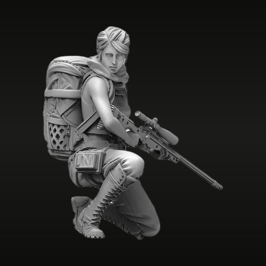 Modern Female Sniper with Bolt-Action Rifle 1/35 Resin Figure Kit - unpainted resin model kit