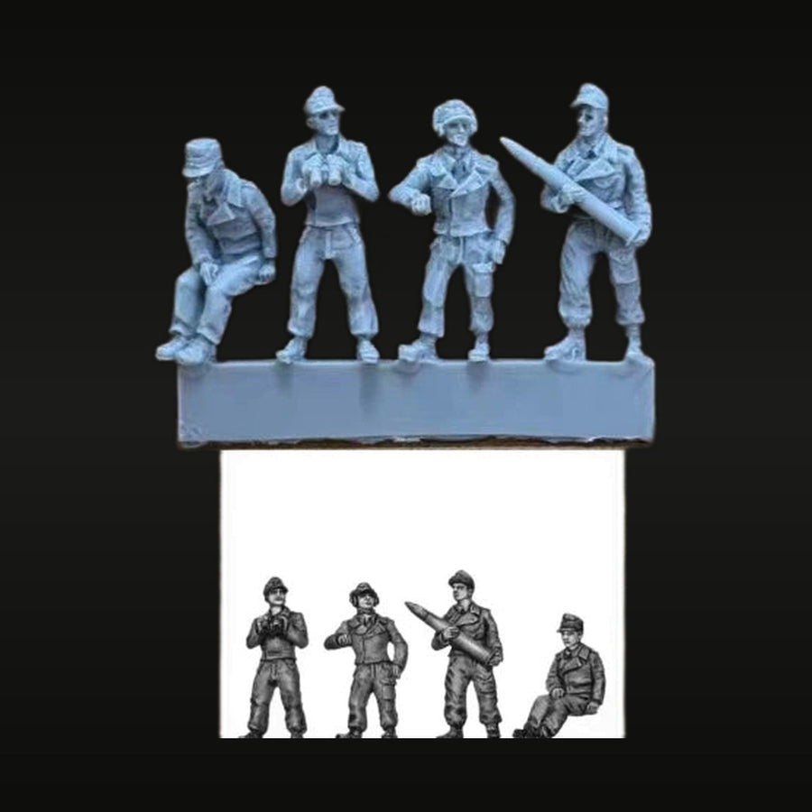 WWII German Panzer Jaeger Crew 4-Figure Set 1/72 Resin Kit - unpainted resin model kit