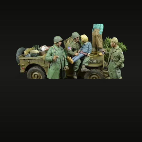 WWII US Army Jeep Crew with Nurse Diorama 1/35 Resin Kit