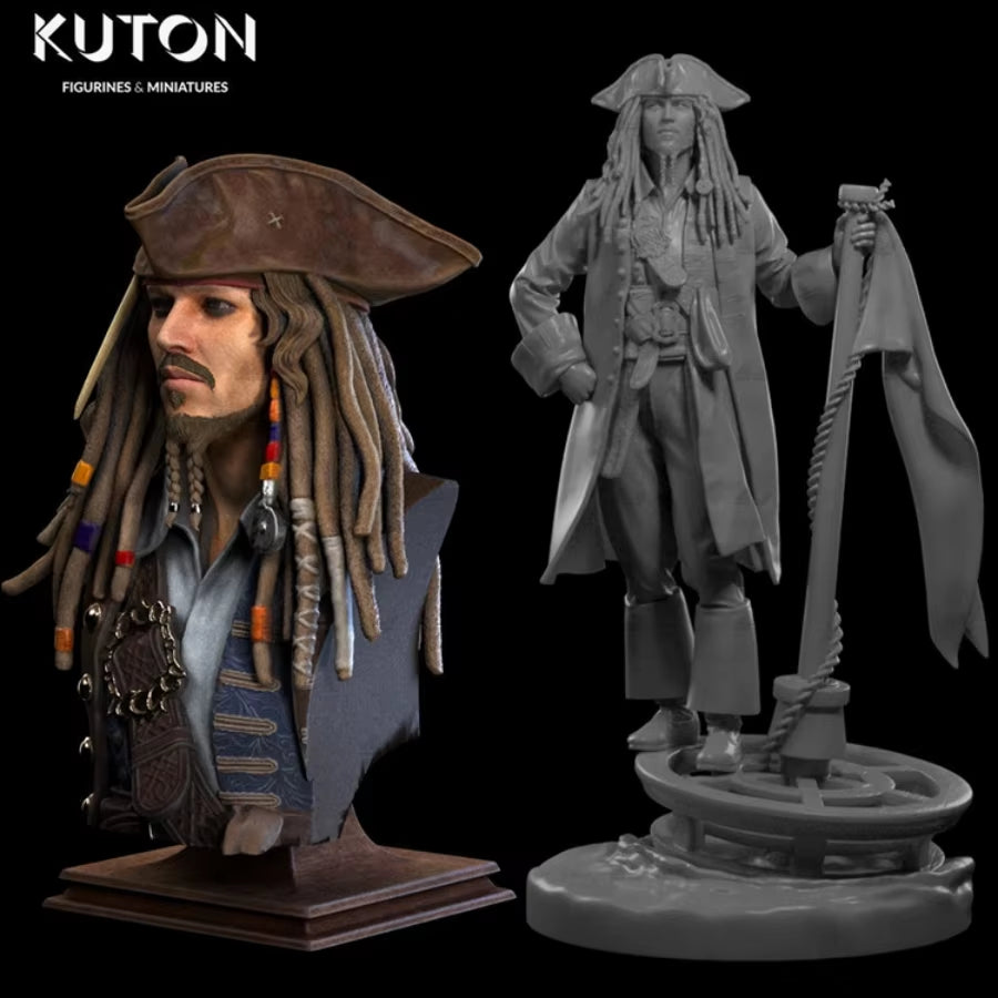 Caribbean Pirate Captain with Dreadlocks and Pistol 1/24 Resin Figure Kit - resin model view 2