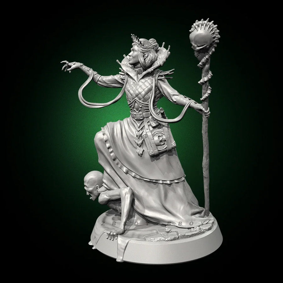 Fantasy Female Sorceress with Staff & Grimoire 75mm Resin Figure Kit - resin model view 4