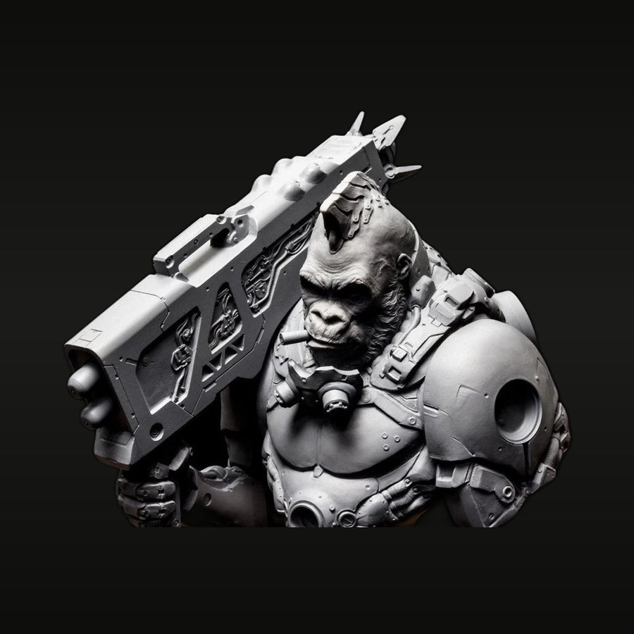 Fantasy Orc Warlord with Plasma Rifle 1/10 Resin Bust Kit - unpainted resin model kit