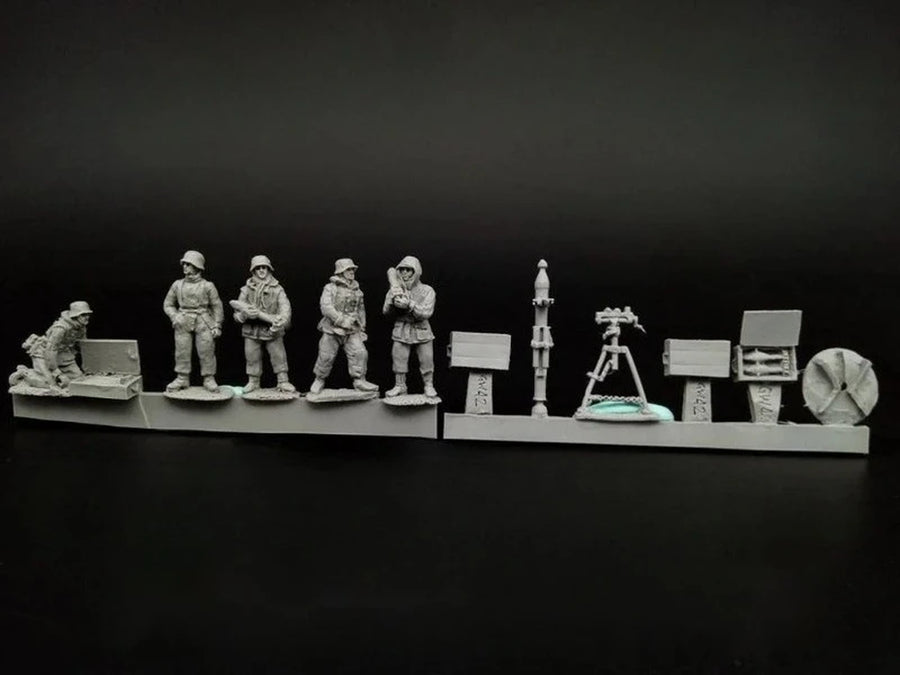 1/72 Scale Diecast Resin Figure Model Kit German 12Cm Gw42 Mortar and Crew 5 Figures Unpainted