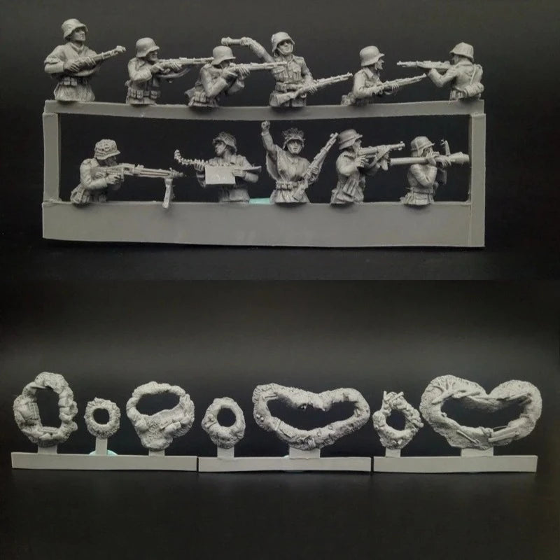 1/72 Scale Diecast Resin Figure Model Kit WWII German Infantry Section in Fox Holes 11 Figures Unpainted
