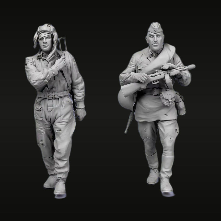 WWII Soviet Pilot & Infantry Soldier PPSh-41 1/35 Resin Figure Set - unpainted resin model kit
