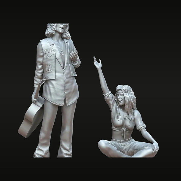 1960s Hippie Musicians Female Duo with Guitar 1/35 Resin Figure Kit