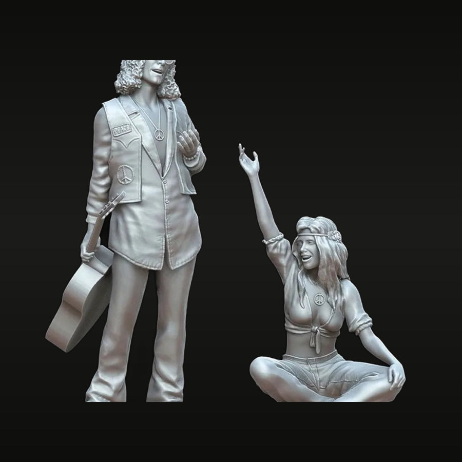 1960s Hippie Musicians Female Duo with Guitar 1/35 Resin Figure Kit - unpainted resin model kit
