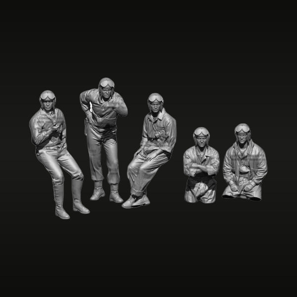 WWII US Tank Crew Set Five Figures M1 Helmet 1/35 Resin Kit