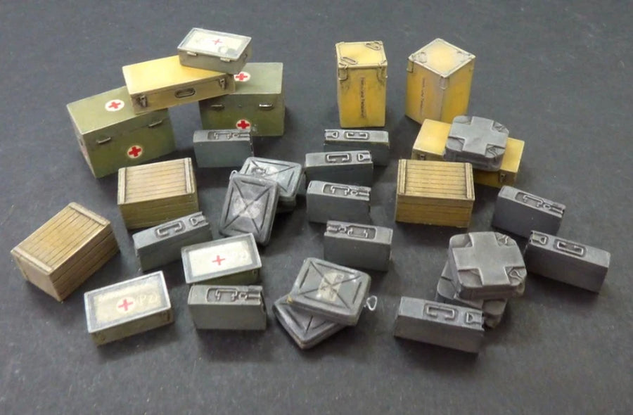 1/35 Scale Diecast Resin Model Assembled Kit WWII Germany Ammunition & Medical Aid Containers Scene Model Unassembled Unpainted