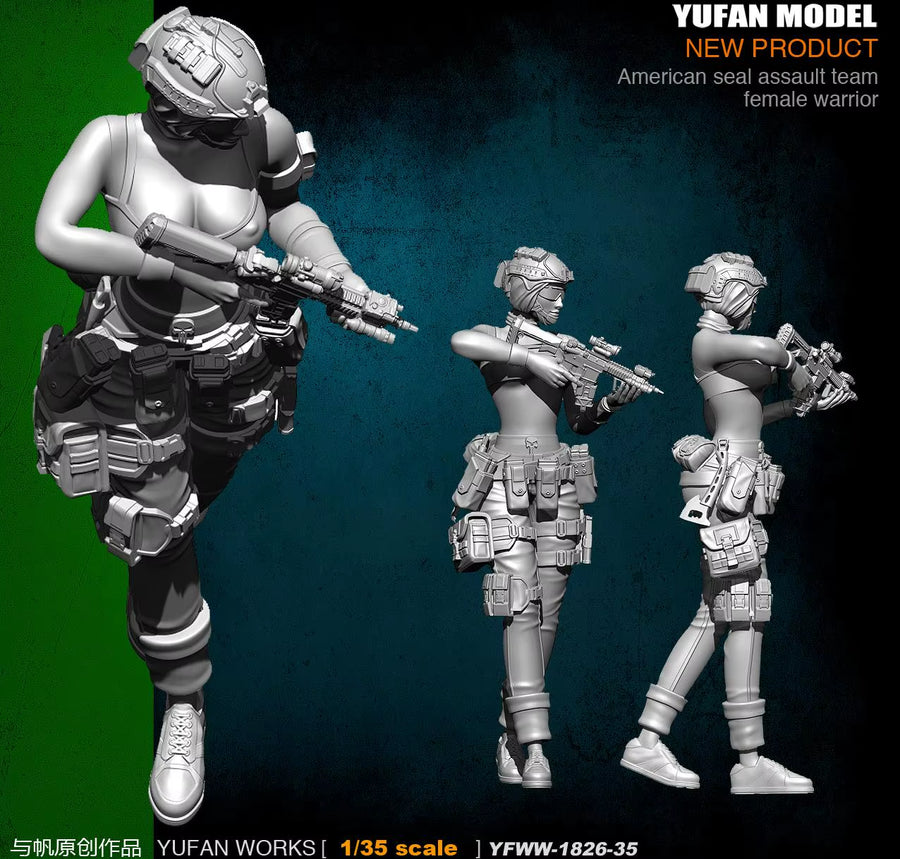 Modern Sci-Fi Female Operator with Assault Rifle 1/35 Resin Figure Kit - resin model view 3