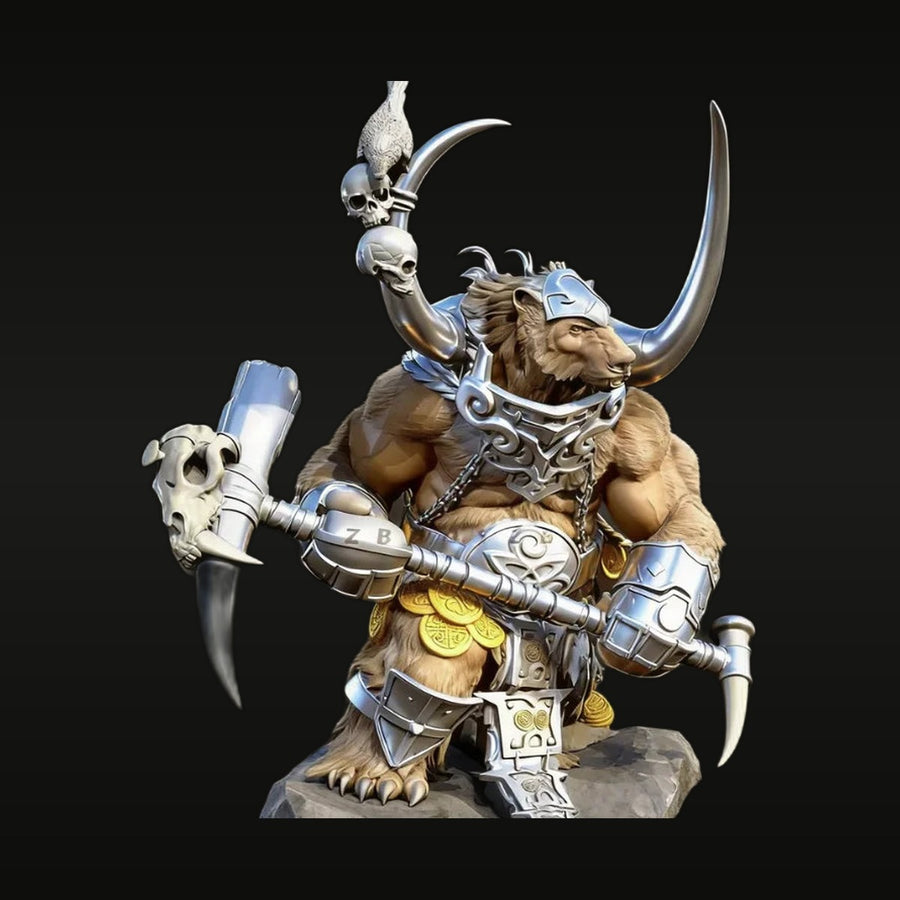 Fantasy Bull Minotaur Warrior with Skull Staff 60mm Resin Figure Kit - unpainted resin model kit