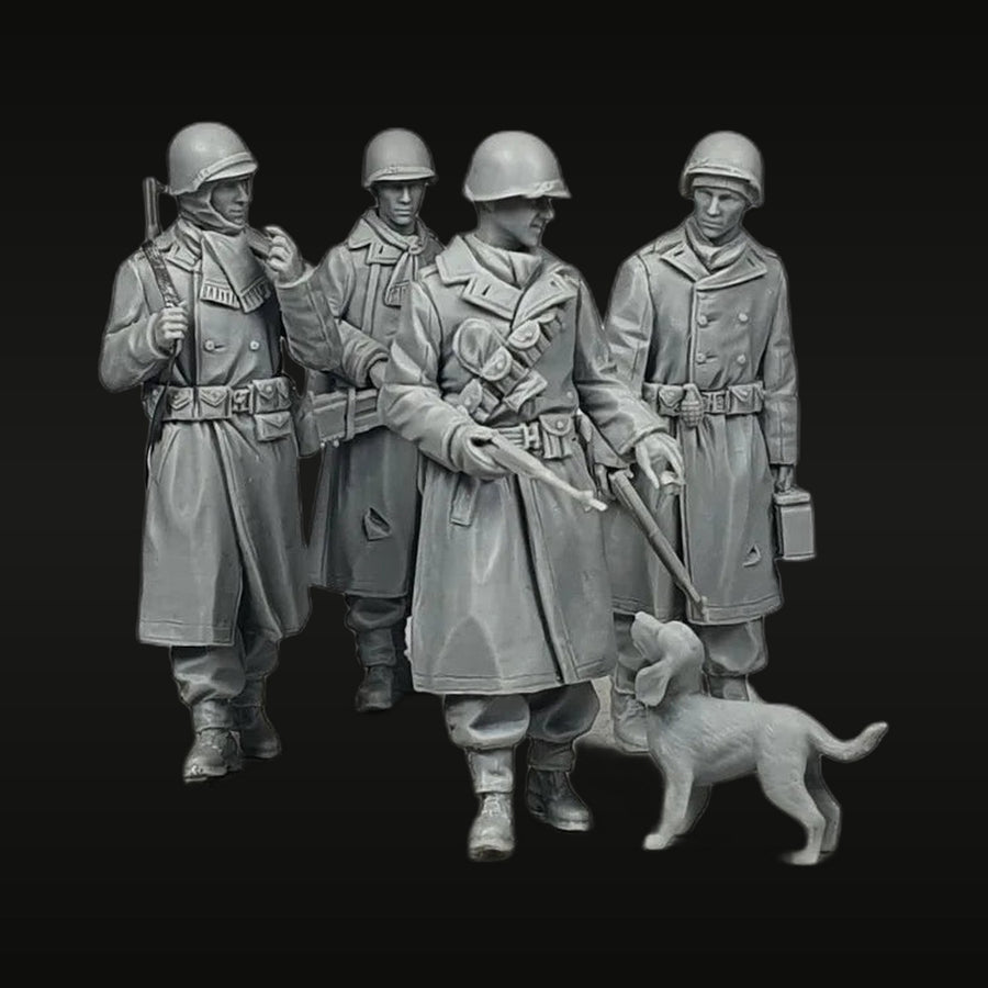 WWII Soviet Red Army Infantry Squad with Dog 1/35 Resin Figure Set - unpainted resin model kit