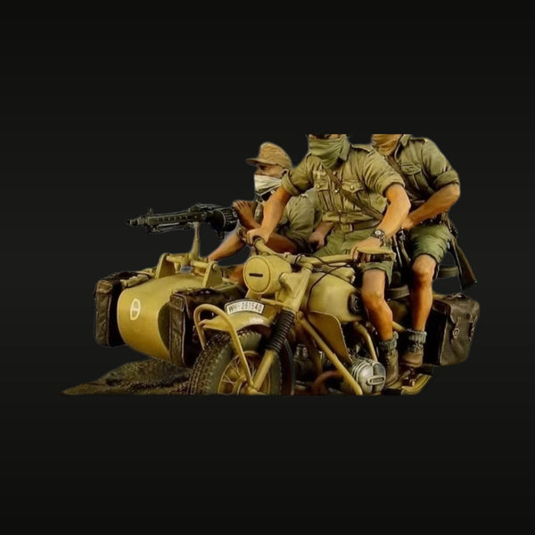 WWII German Afrika Korps Motorcycle MG34 Team North Africa 1/35 Resin Figure Kit