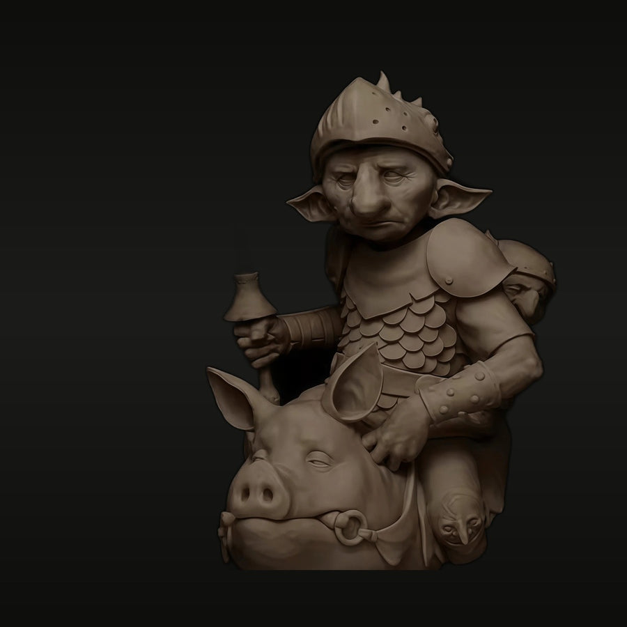Fantasy Goblin Warrior on Mounted Boar with Mace 1/12 Resin Figure Kit - unpainted resin model kit