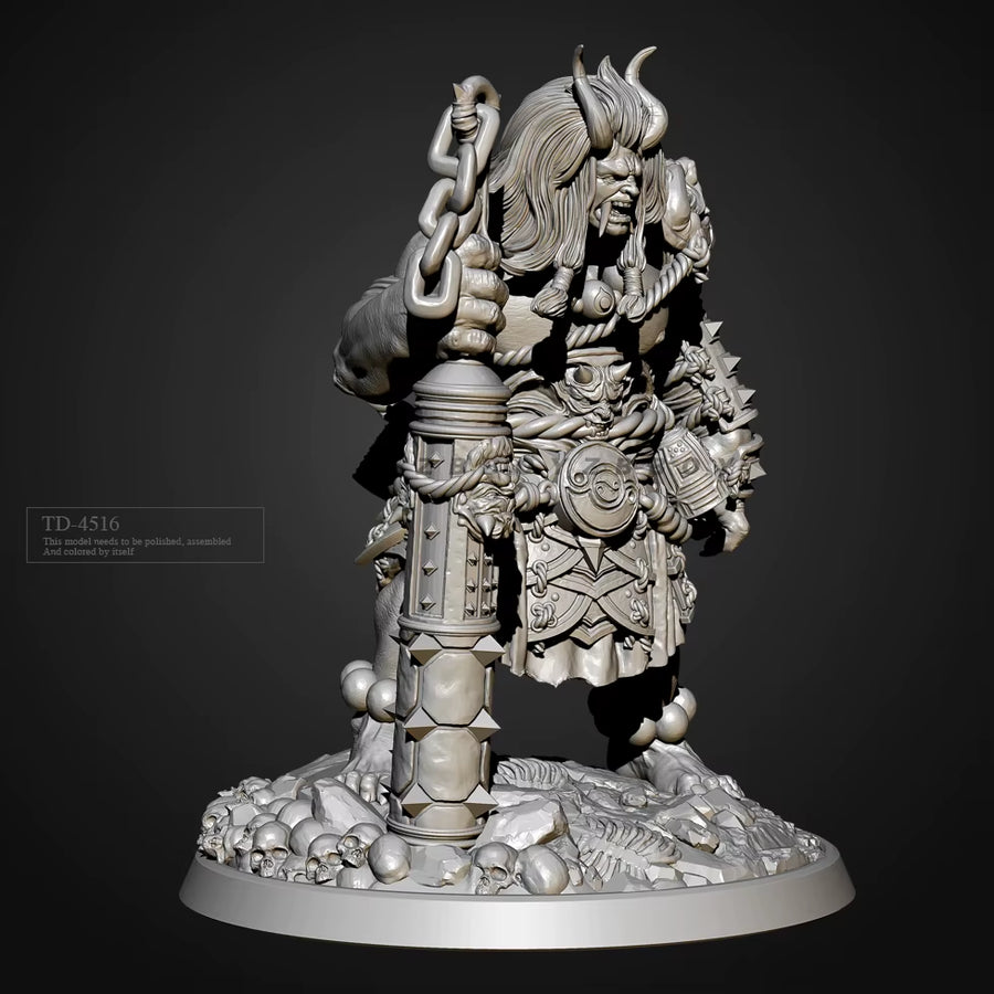 Fantasy Demon Horned Warrior with Spiked Mace and Chains 75mm Resin Bust Kit - resin model view 4