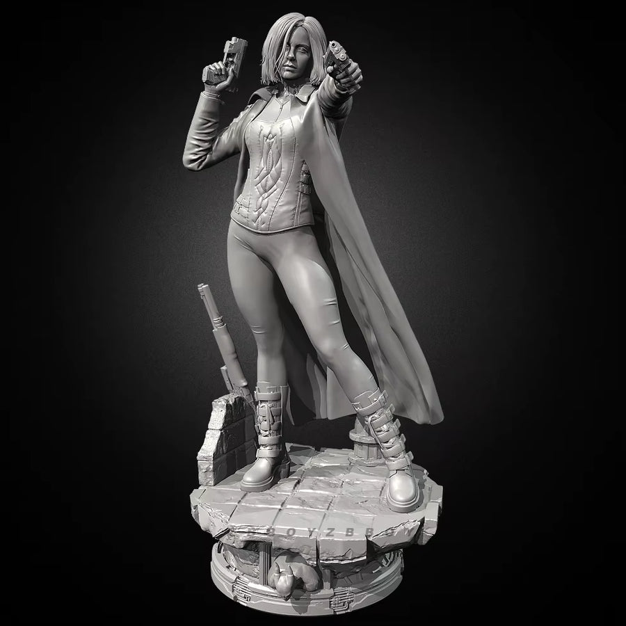 Modern Female Spy Operative with Dual Pistols and Long Coat Resin Figure Kit - resin model view 4