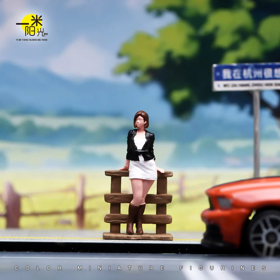 Painted Miniatures 1/24 1/64 1/43 Workplace Girl Standing by Fence Female Scene Figure Dolls Unpainted Model for Vehicles
