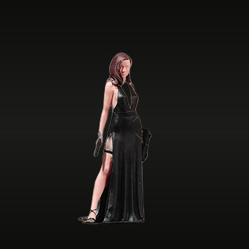 Black Dress Armed Female Figure 1/24 Resin Model Kit with Gun Accessory