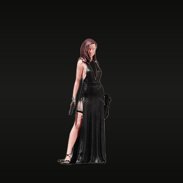 Cyberpunk Female Assassin Black Dress with Pistol 1/24 Resin Figure Kit