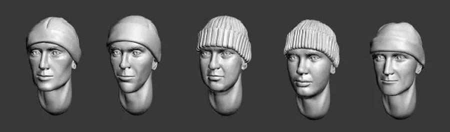 Modern Male Soldier Head Variants Beanie/Headband 1/35 Resin Bust Set - resin model view 2