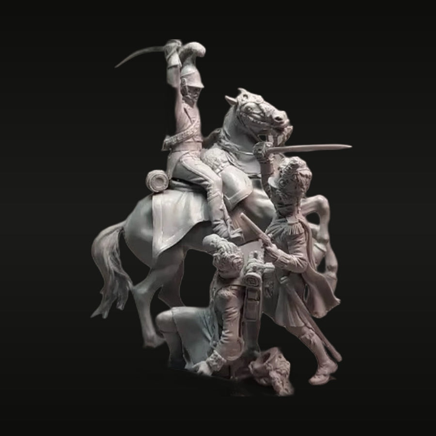 Napoleonic Cavalry Charge with Infantry Vignette 54mm Resin Figure Kit - unpainted resin model kit