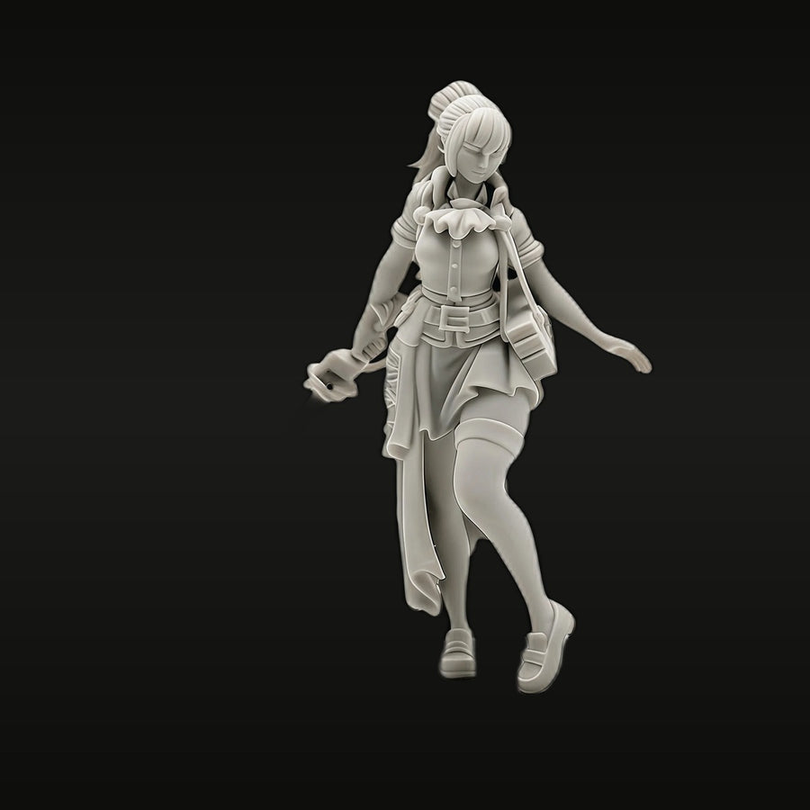 Fantasy Female Warrior with Sword and Ruffled Armor 40mm Resin Figure Kit - unpainted resin model kit