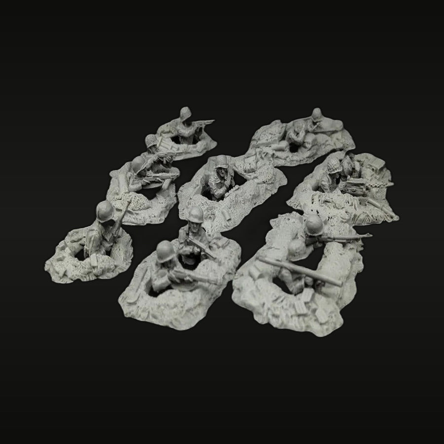 WWII US Infantry Squad in Foxhole Positions 1/72 Resin Figure Set - unpainted resin model kit