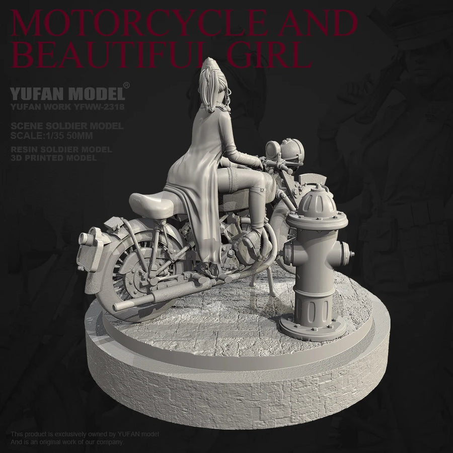 WWII Female Motorcycle Dispatch Rider Classic Cruiser 1/35 Resin Figure Kit - resin model view 5