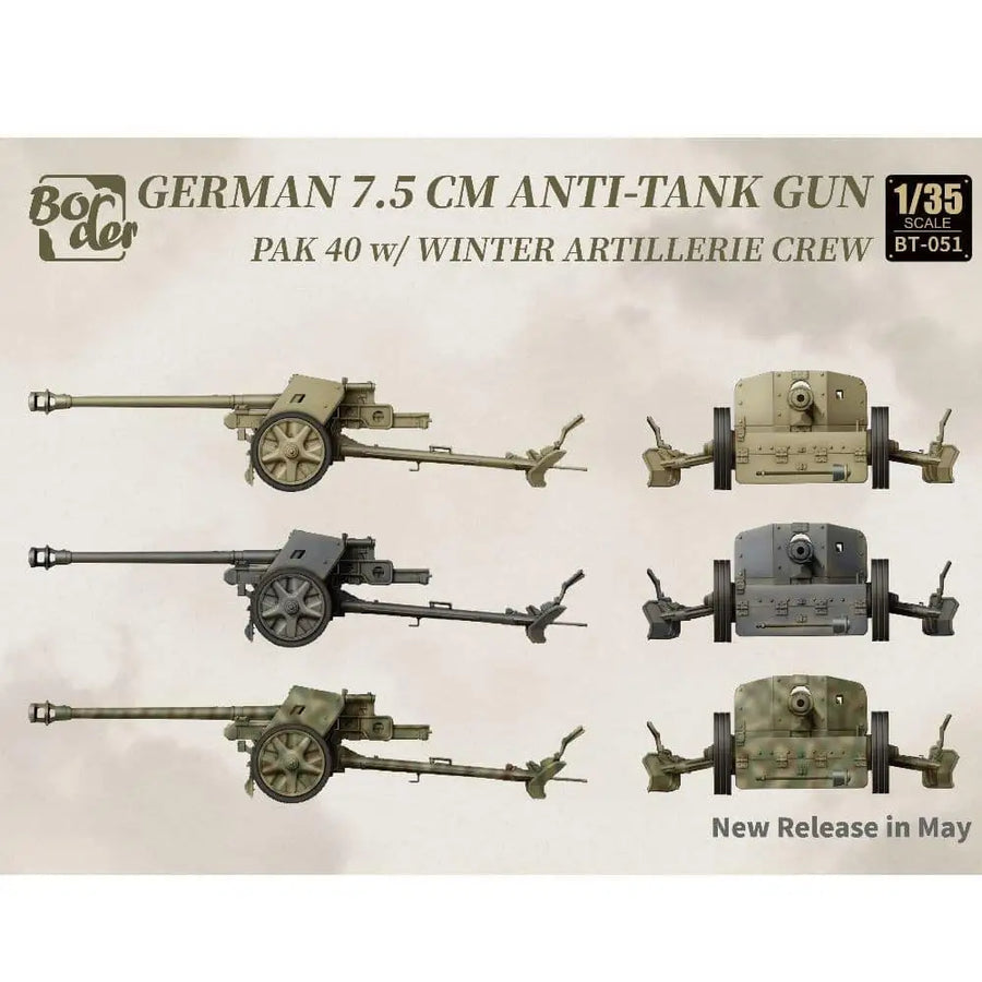 Border BT-051 1/35 Scale GERMAN 7.5Cm Pak 40 Anti-Tank Gun W/Winter Agrtillery Crew Model Kit