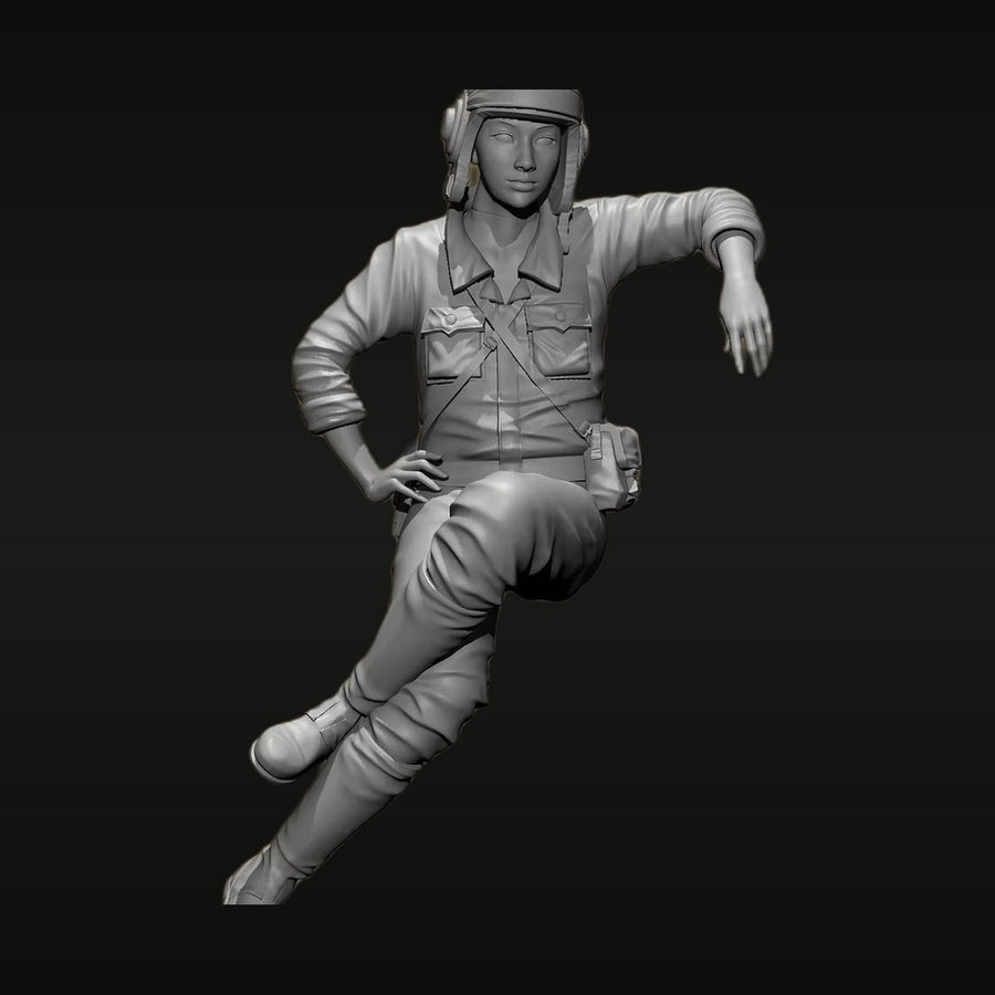WWII Female Fighter Pilot in Leather Helmet and Flight Suit 1/35 Resin Figure Kit - unpainted resin model kit