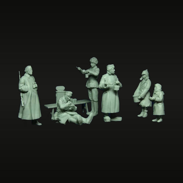 WWII German Soldiers & Civilians Interaction Scene 1/35 Resin Diorama Set