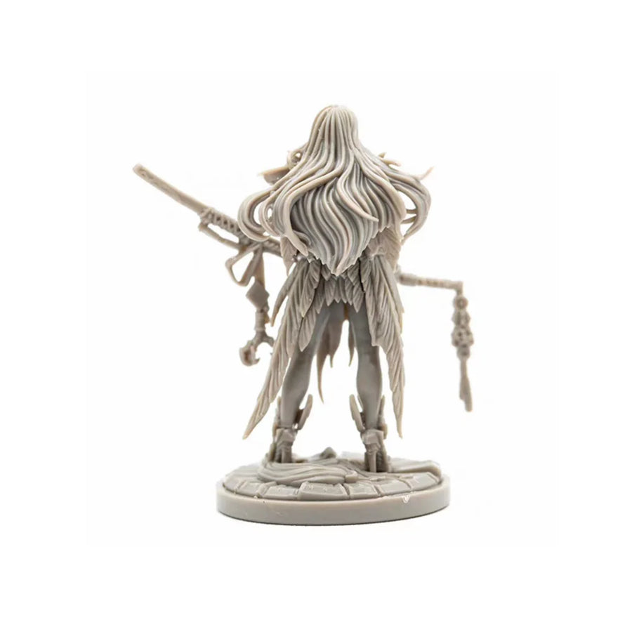 Fantasy Female Warrior with Ornate Rifle and Chain Weapon 75mm Resin Figure Kit - resin model view 3