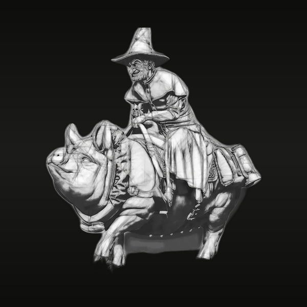 Whimsical Wizard on Pig Steed - 75mm Resin Figure Kit
