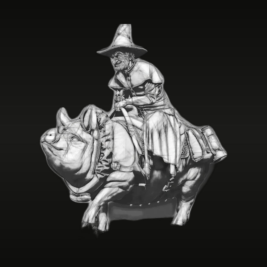 Whimsical Wizard on Pig Steed - 75mm Resin Figure Kit - unpainted resin model kit