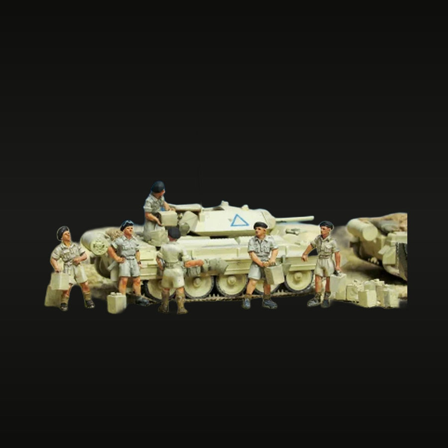 WWII British North African Tank Crew Set with Crusader Tank 1/35 Resin Figures - unpainted resin model kit