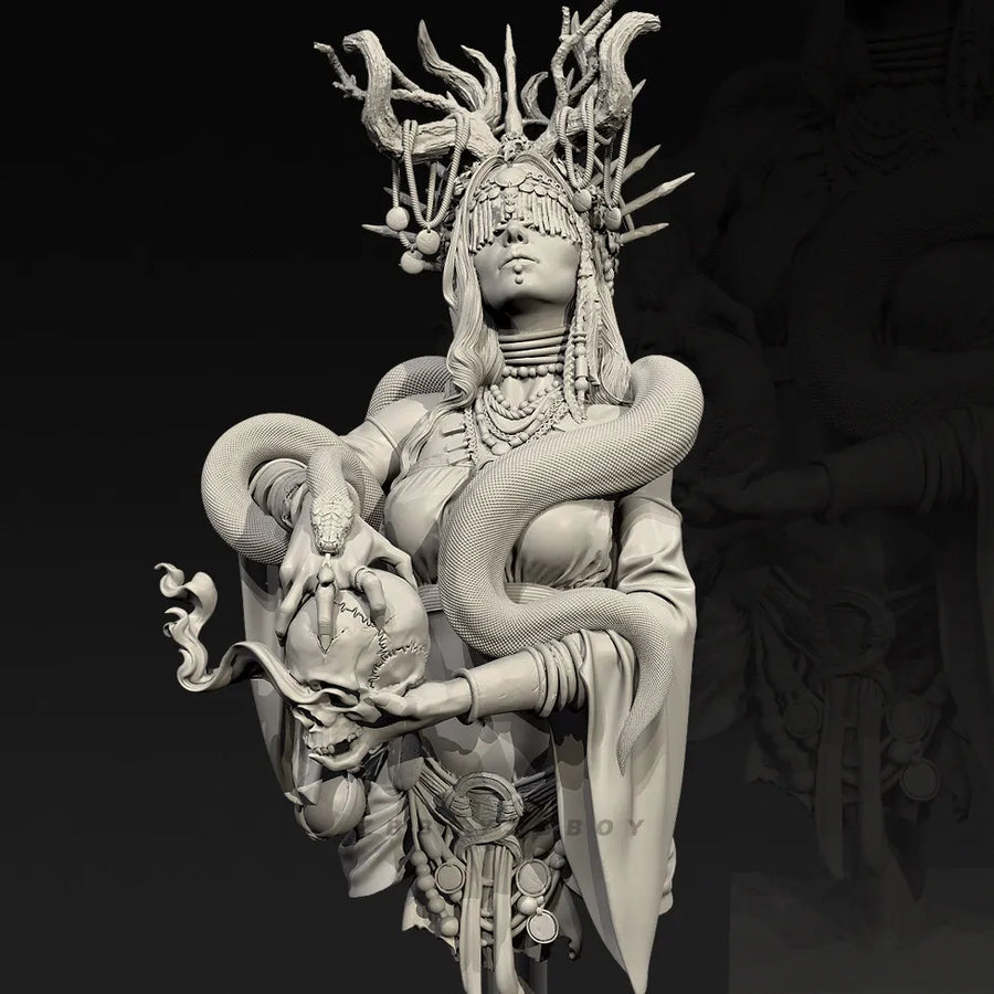 Fantasy Medusa Queen Gorgon Bust with Serpent Hair 75mm Resin Kit - resin model view 2