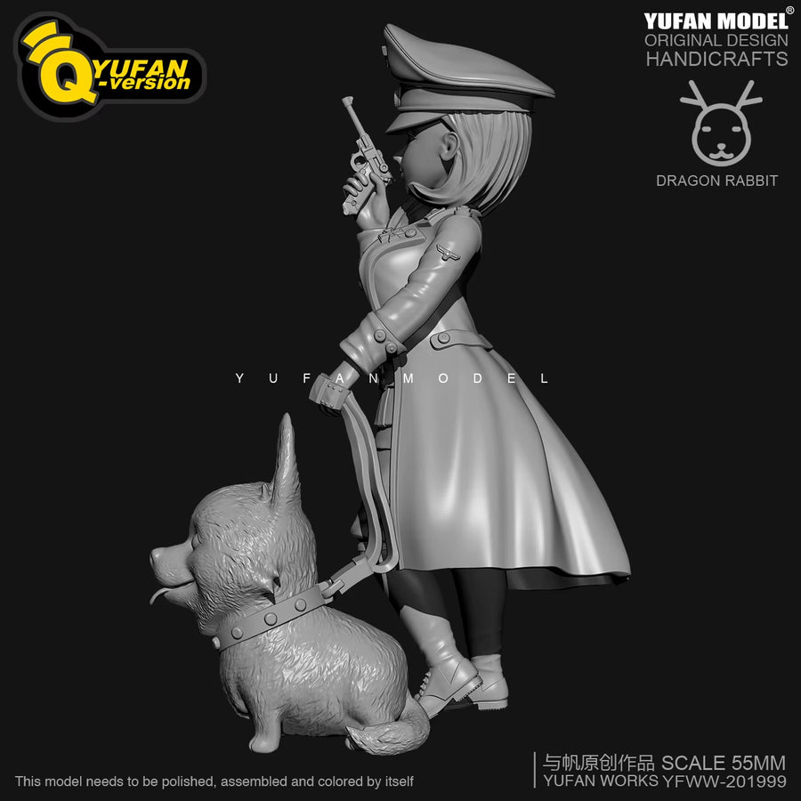 Stylized Female Officer with Cartoon Dog 55mm Resin Figure Kit - resin model view 2