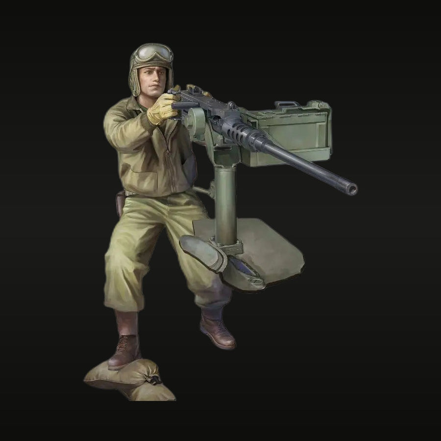 WWII US Army Machine Gunner with M2 Browning .50 Cal Mount 1/16 Resin Figure Kit - unpainted resin model kit